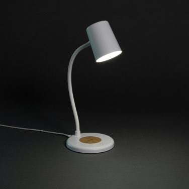 Logotrade promotional merchandise photo of: Zenara RCS recycled plastic and cork 15W wireless desk lamp